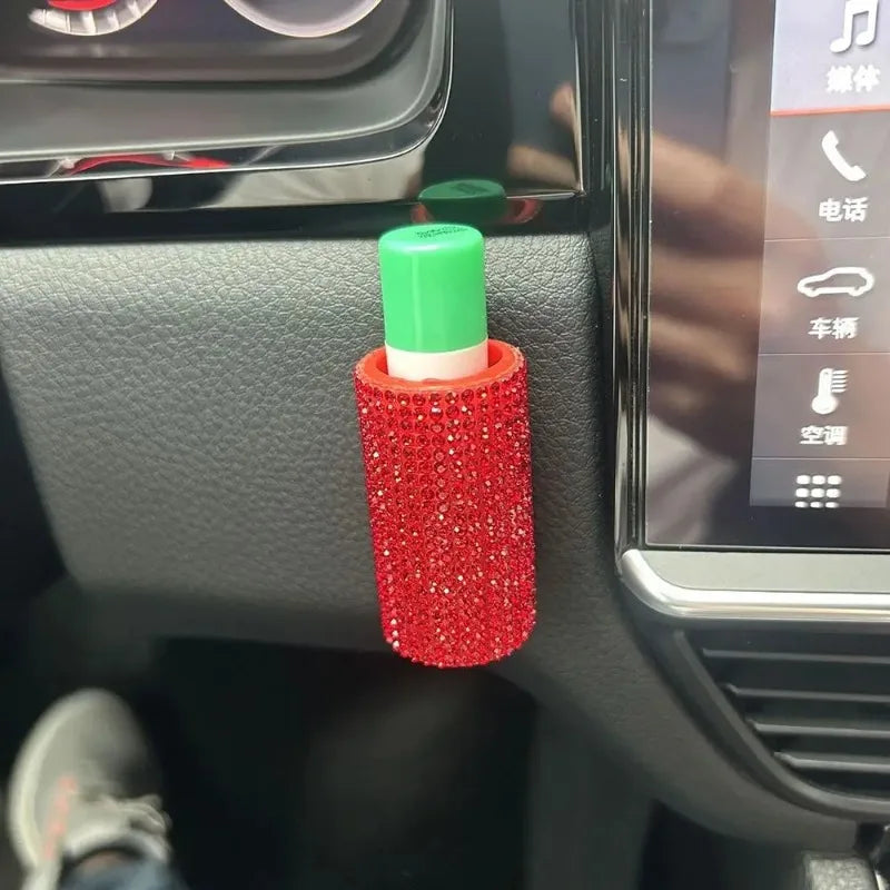 NEW Rhinestone Car Chapstick Holder Silicone Sparkling Lip Balm Bling Cosmetic Storage Car Interior Accessories