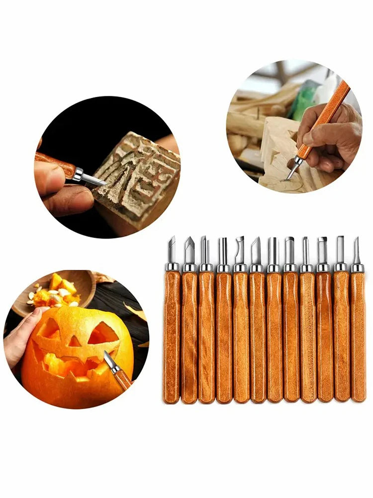 10/12 Piece Woodworking Carving Tools Set DIY Multifunctional Handmade Art Knife with Wooden Handle for Crafting