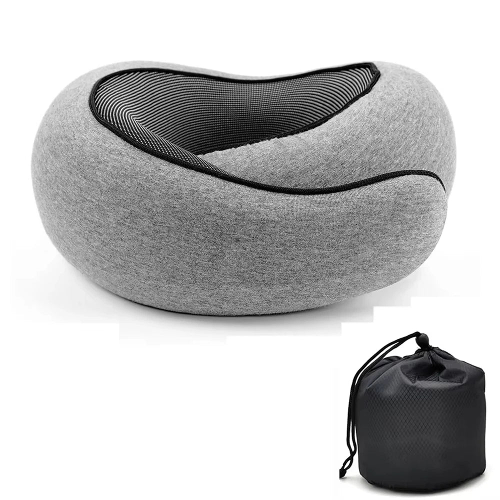 1 Pcs Pure Memory Foam Neck Pillow For Airplanes Comfortable Breathable Cover 360° Support Stowable Pillows For Sleeping Car
