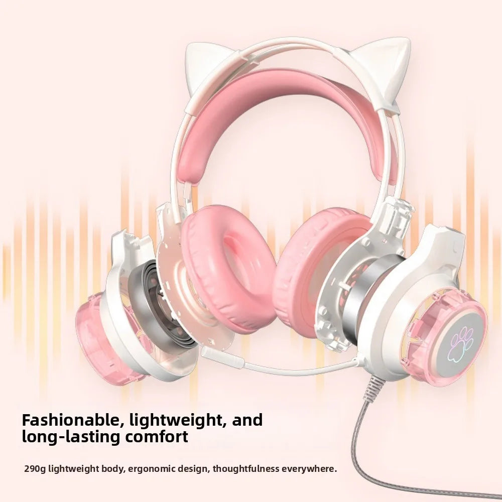 RGB Gaming Earphones with High-Definition Flexible Microphone 3.5mm Gaming Earphones Detachable Cat Ears and Deer Antlers