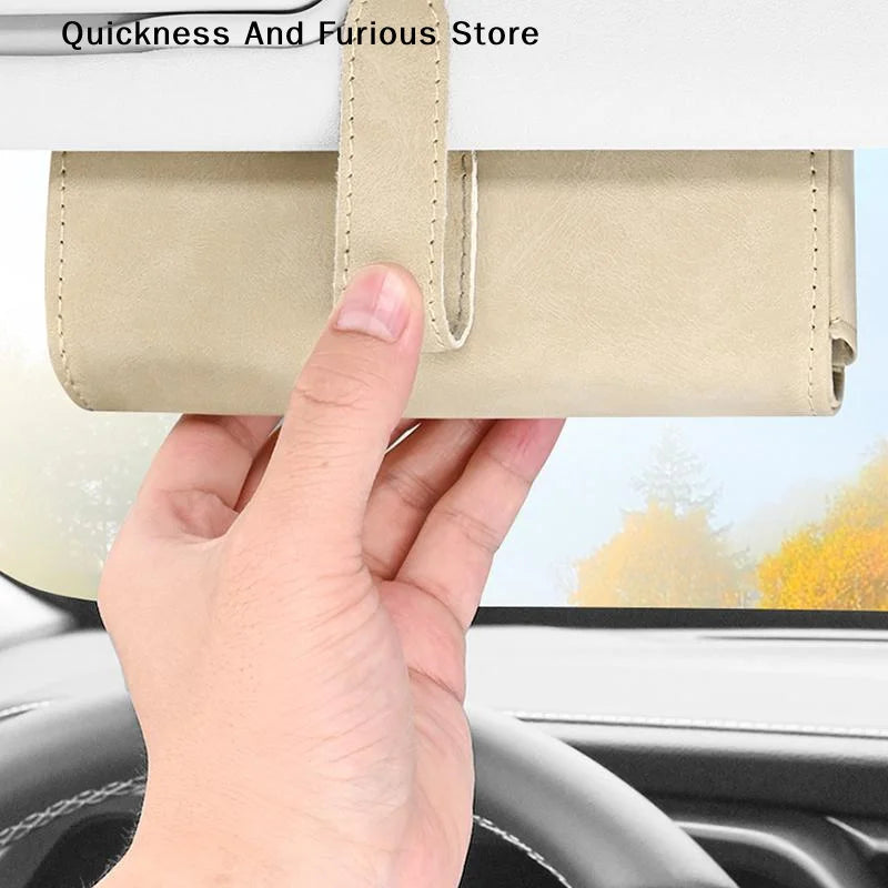 Suede Leather Car Eyeglass Case Automatic Closing Non-slip Auto Sun Visor Glasses Holder Magnetic Multi-functional Eyewear Clips