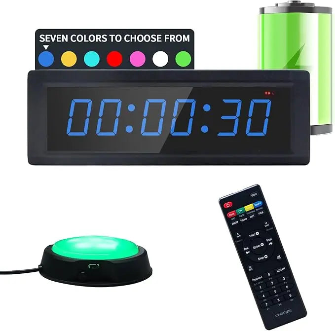 1.5-Inch 6-Digit 7-Color Multi-Function Fitness Timer, Count Up/Count down, Battery Powered, Suitable for Daily Fitness Training