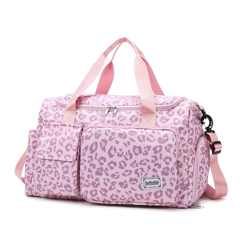 Classic Leopard Print Large Capacity Leisure Luggage Bag With Multiple Pockets And Shoe Compartment Sports Fitness Travel Bag