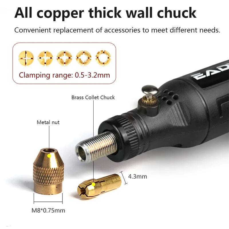 Cordless Rotary Tool, Electric Mini Grinder Pen, Mini Drill, USB Charging, Sanding, Polishing, Drilling Attachments, for DIY