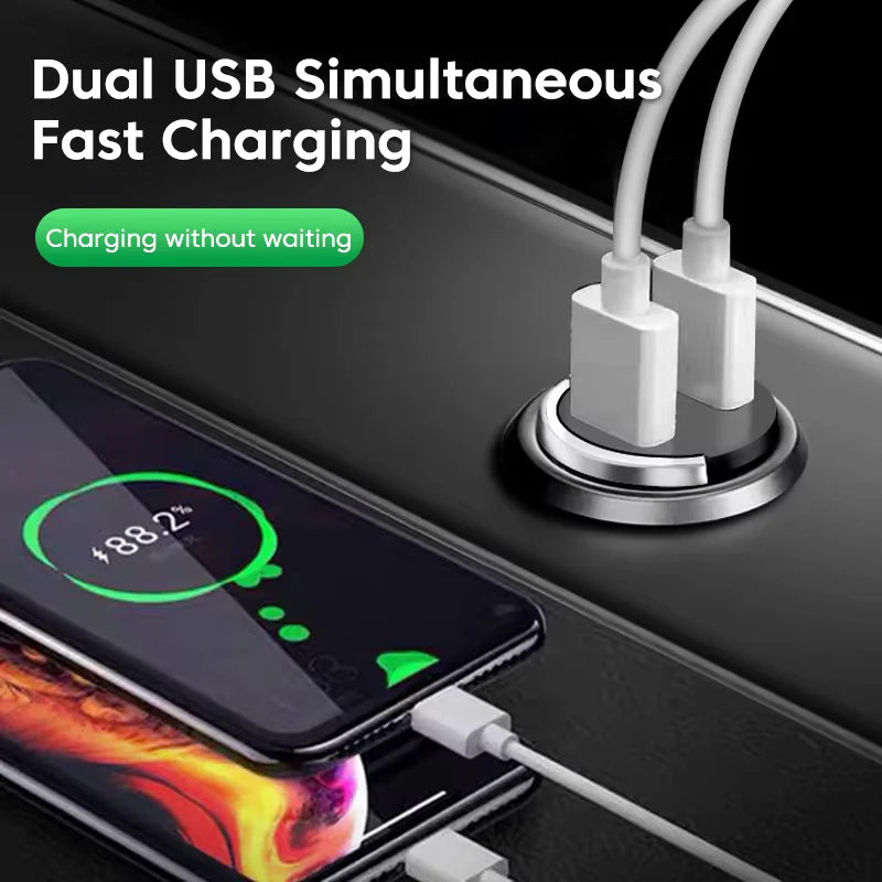 Dual USB Car Phone Charger 200W QC3.0 USB Fast Charging Car Charger With Pull Ring Cigarette Lighter Adapter For Mobile Phones