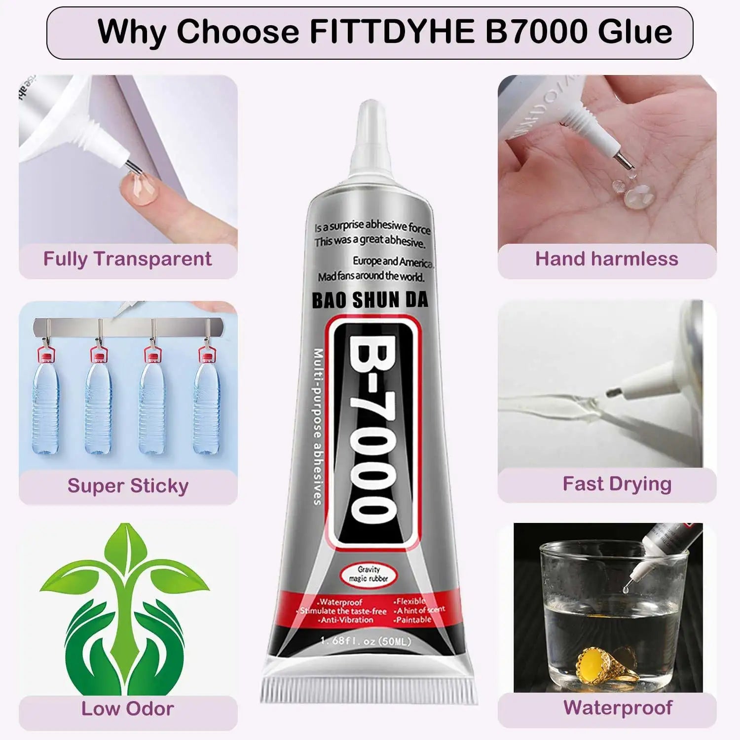 50ml B7000 Clear Liquid Glue, Super Strong Universal Adhesive, Durable Bond for Electronic Repairs, Beading, Stone Decoration, Craft Accessories and Fixing