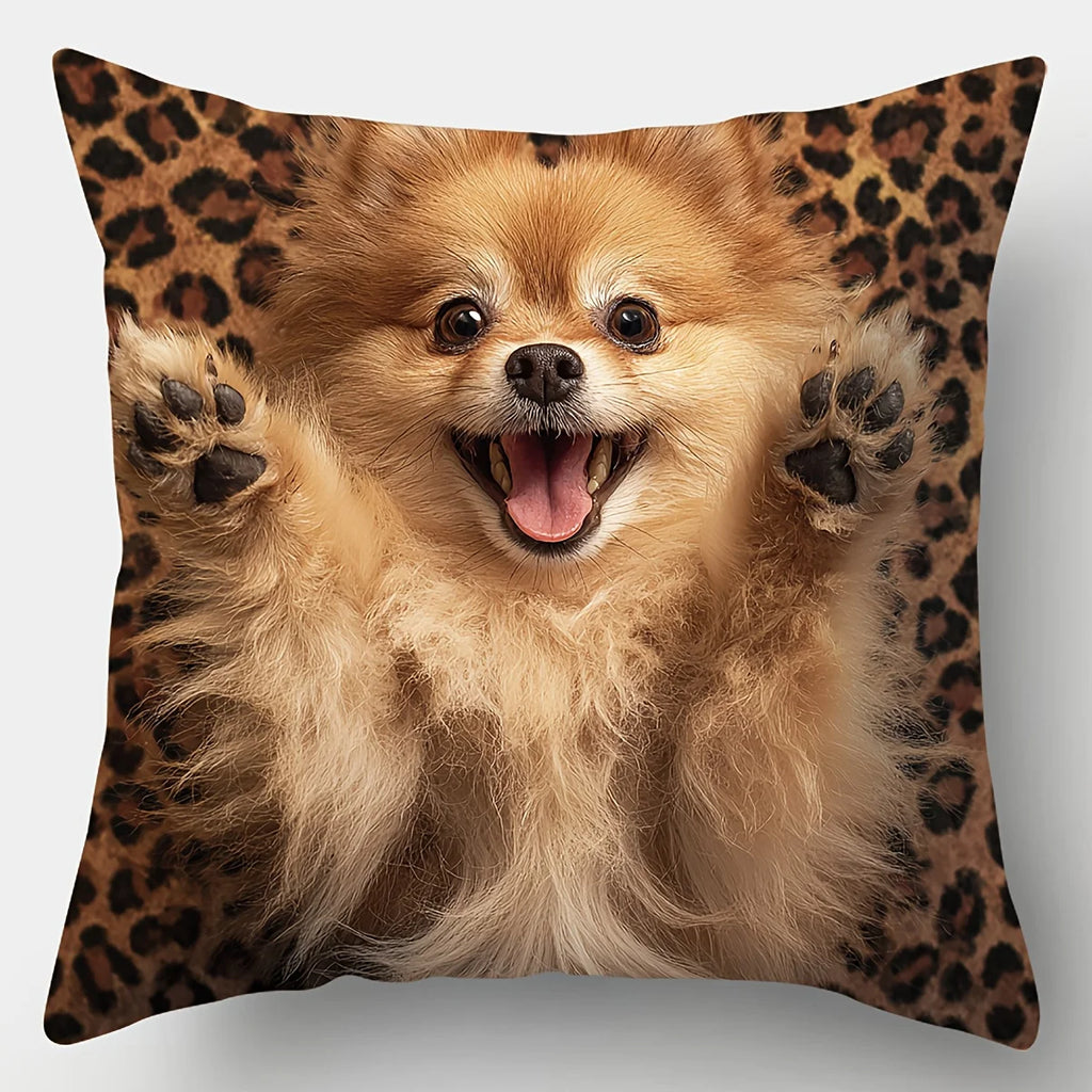 4PCS Pomeranian Pillow Covers: Cute Dog Expressions. For Party, Holiday, Home, Car Decor (No Insert)