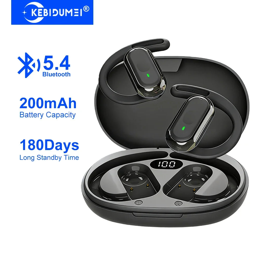 KEBIDUMEI Open-Ear Bluetooth 5.4 Earphones Ear Hook TWS Wireless Headphones IPX6 Waterproof Headsets HiFi Stereo Sports Earbuds