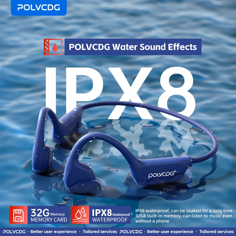 POLVCDG X7 Bone Conduction Headset IPX8 Open Headset Bluetooth 5.3 Swimming with Microphone Waterproof 32GB Memory MP3 2024 New