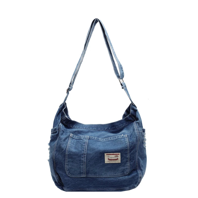 Sewing Thread Denim Zipper High Quality Shoulder Bags Large Capacity Commute Style 2025 New Youth Women's Crossbody Bags