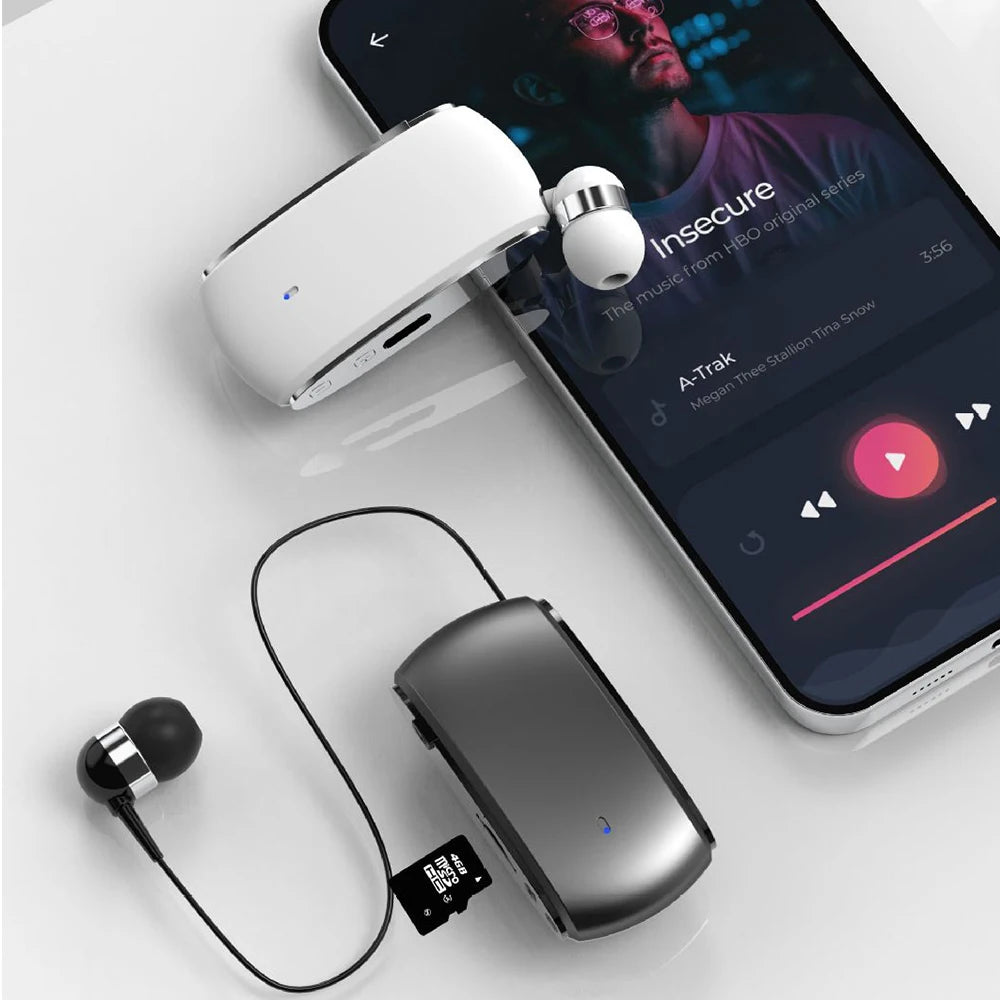 K68 Multi-functional Retractable Cable Bluetooth Headset Sports Headset with Card Recording MP3 Lavalier Headset