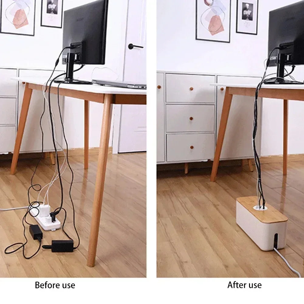 For Wire Case Home Cable Winder Organizer Wooden Cable Storage Box Power Line Storage Case Dustproof Charger Socket Organizer