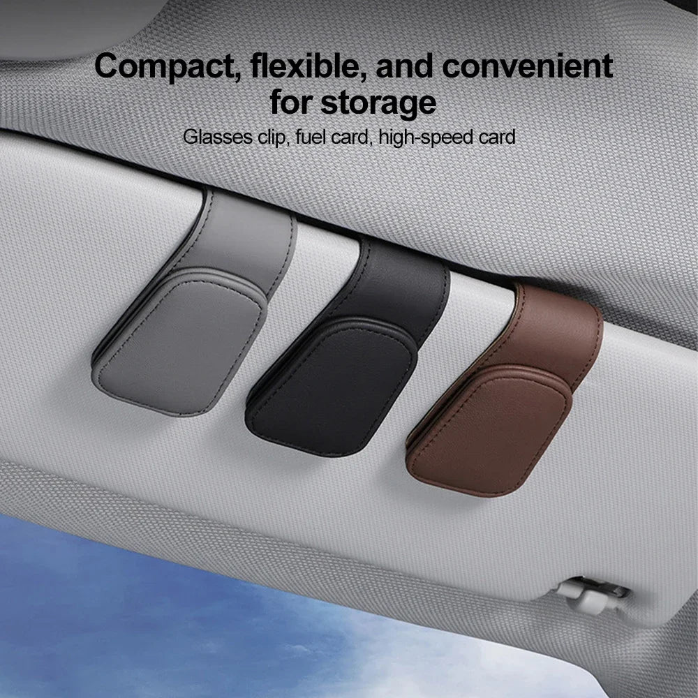 Universal Car Sun Visor Eyeglass Hanger Clip PU Leather Magnetic Glasses Holder Multi-Function Storage Auto Interior Accessories