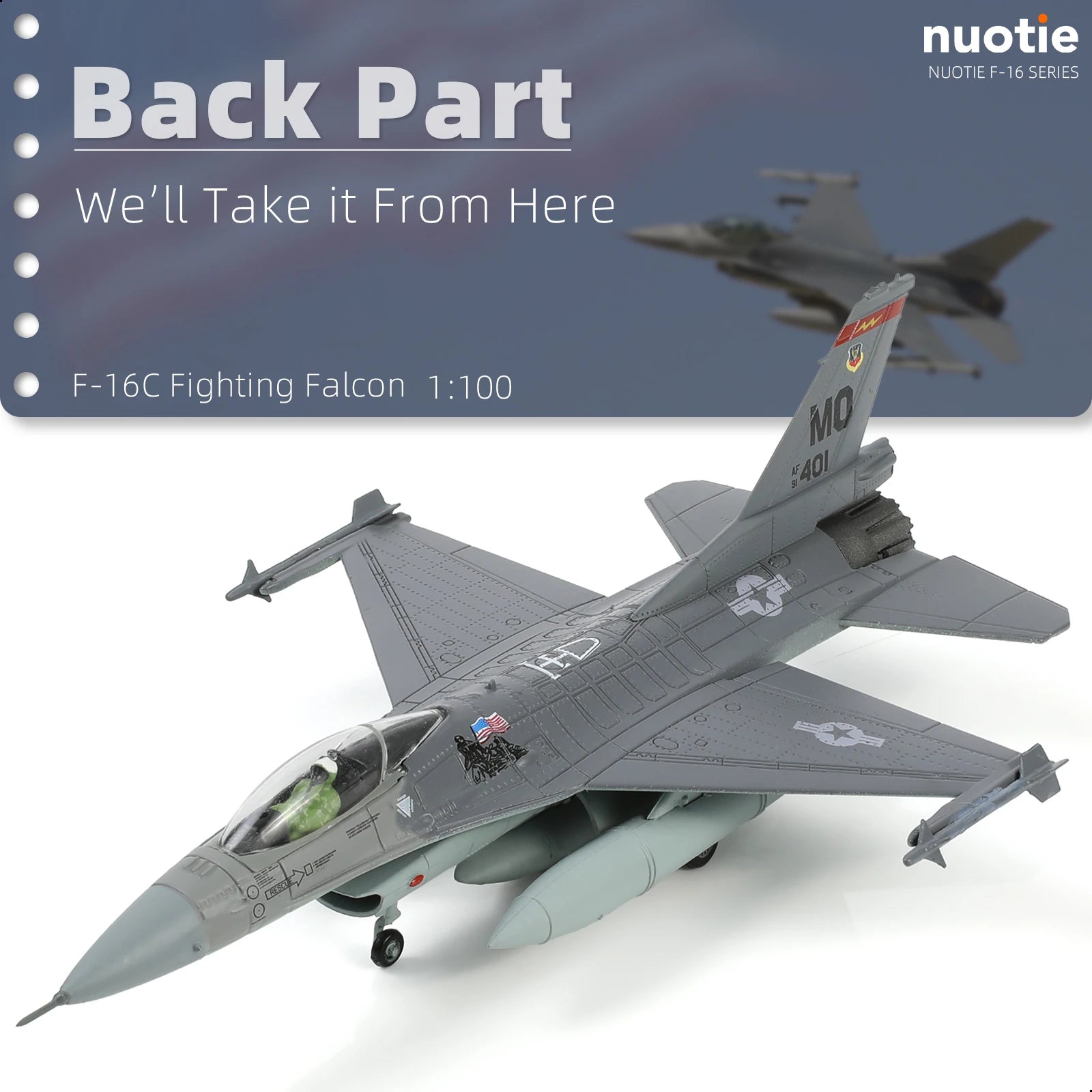NUOTIE 1/100 F-16C Fighting Falcon Fighter Model Metal DieCast Aircraft Jet Kit Fighter Plane Model