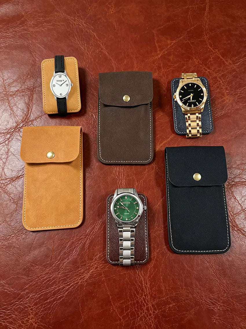 Retro Leather Watch Pouch, Scratch-resistant Snap Closure Watch Protector, Portable Travel Watch Case