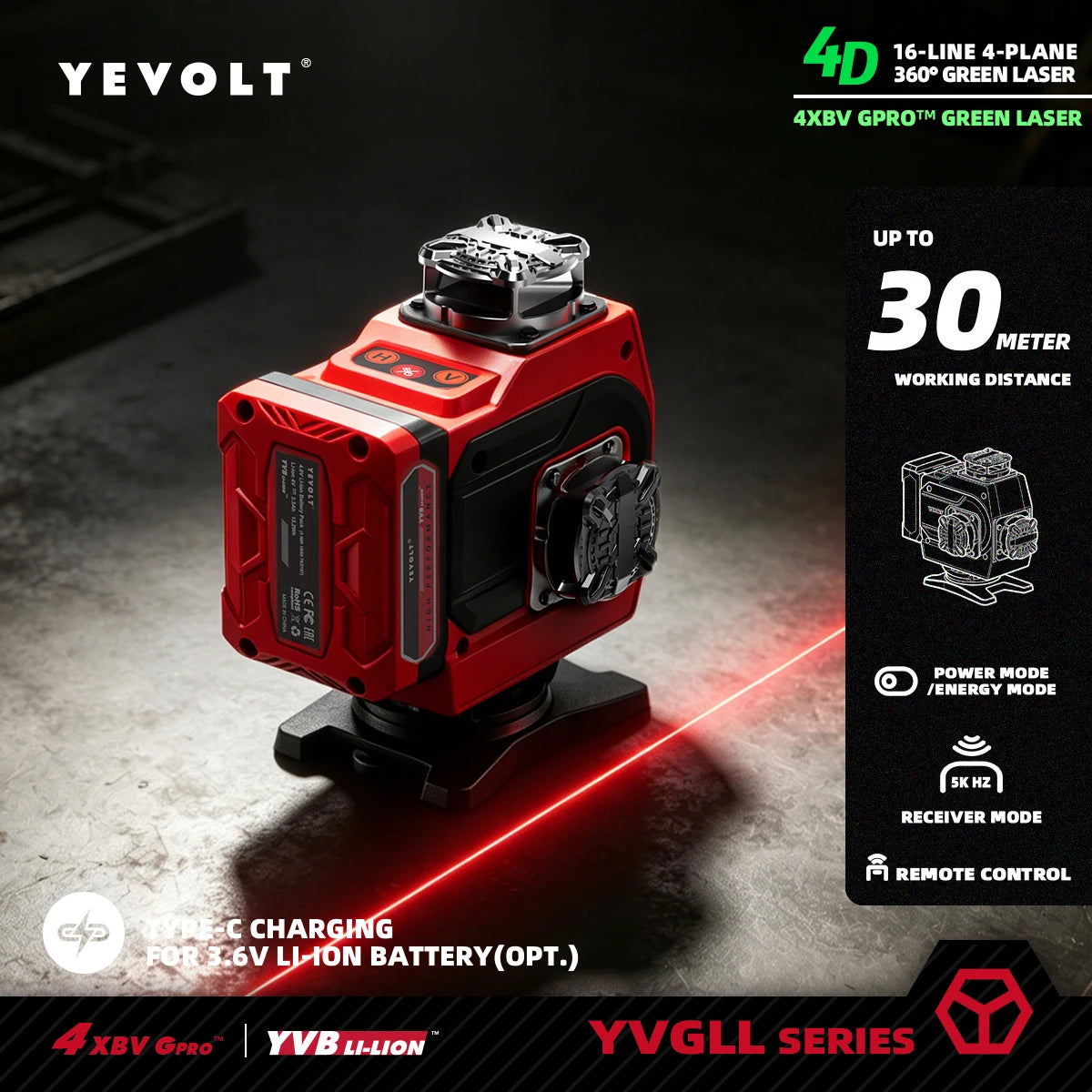 16 Line Laser Level Red/Green Dual Option Touch Control - Super Bright Auto Leveling 360° Rotating Window Anti-Blind Spot Tool