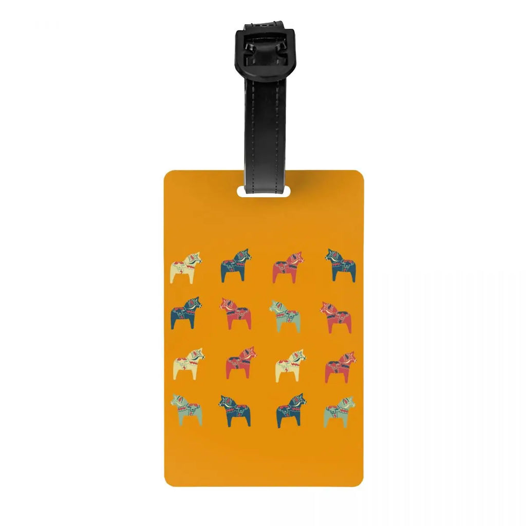 Custom Swedish Folk Cats Luggage Tag With Name Card Privacy Cover ID Label for Travel Bag Suitcase