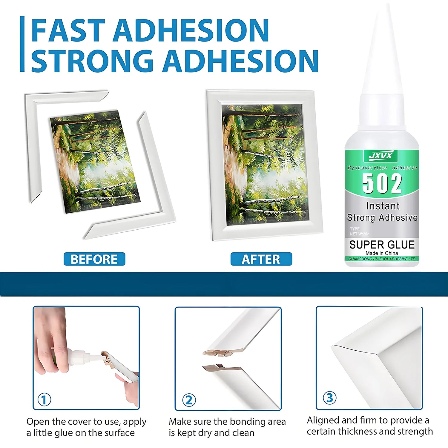 15pcs 502 Super Glue Instant Quick-drying Cyanoacrylate Transparent Adhesive Leather Rubber Wood Metal Glass Strong Bond Liquid Glass Glue High Viscosity Tool With precision dispenser 20g(0.7oz).