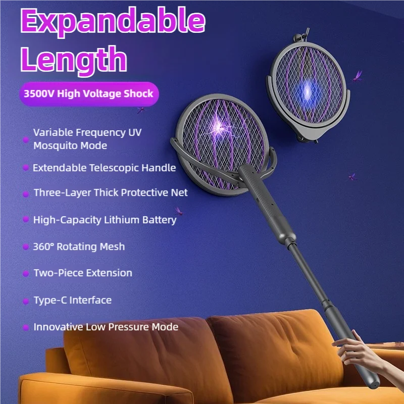 TINSOL Telescopic Mosquito Racket Rechargeable Rotating Head Mosquito Killer Indoor/Outdoor Dual-Use Household Mosquito Killer