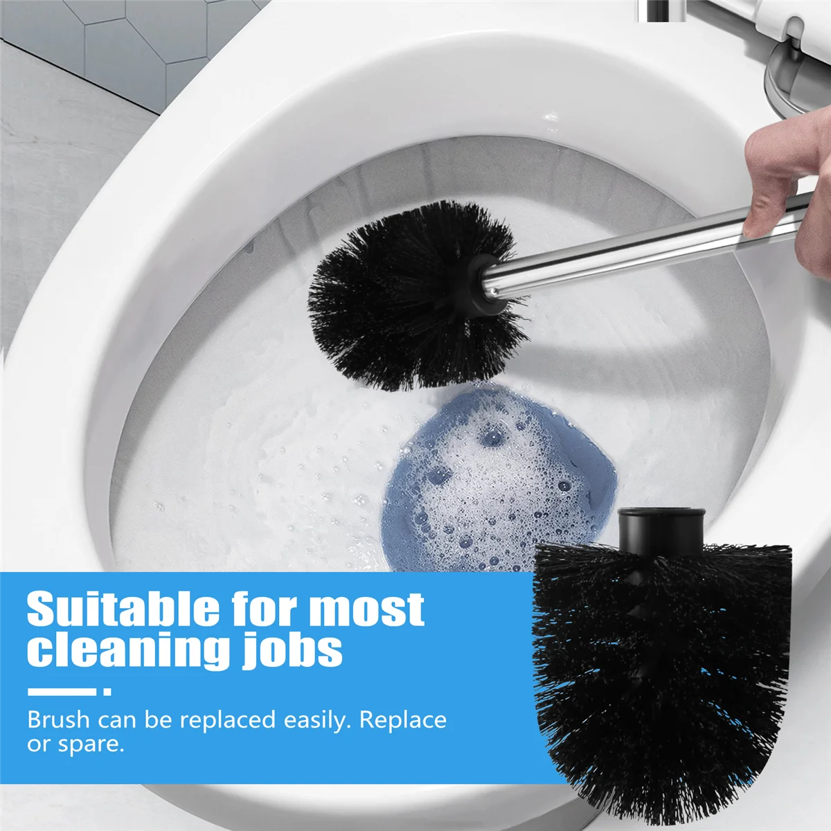 A64E Replacement Stainless Steel WC Bathroom Cleaning Toilet Brush Black Head
