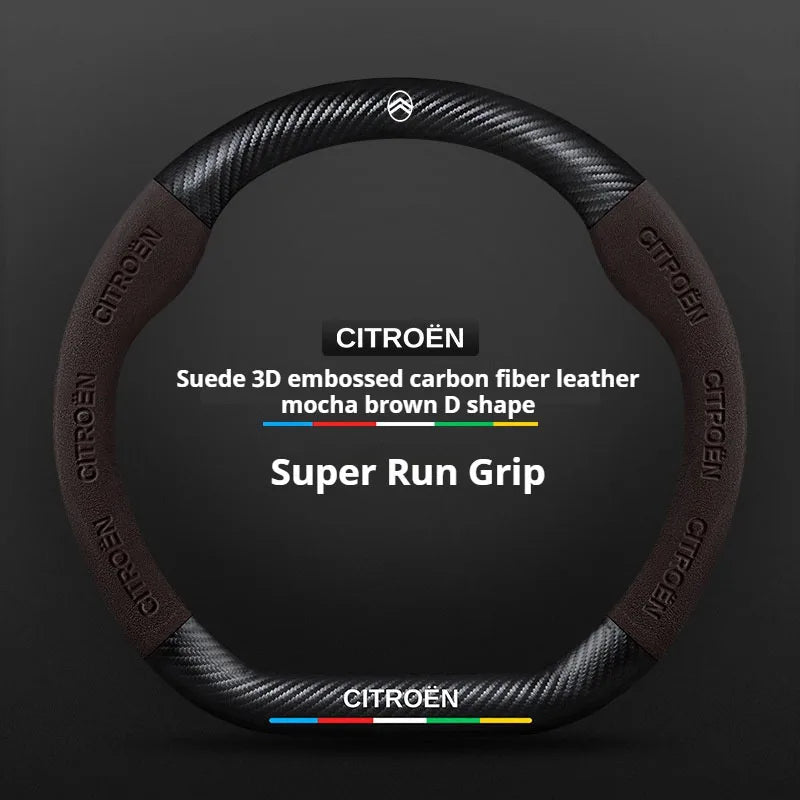 For Citroen C1 C2 C3 C4 C5 C6 VTS Xsara C-Crosser Berlingo Jumpy Carbon fiber Suede Car Steering Wheel Cover Auto Accessories