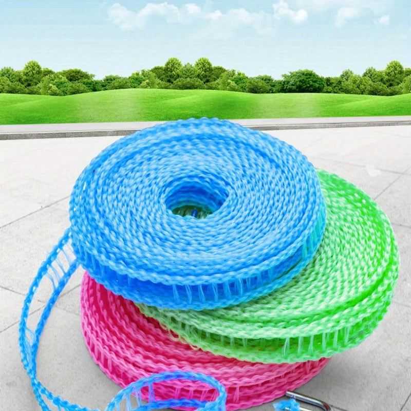 A sturdy and thick windproof clothesline, suitable for both indoor and outdoor use with no drilling required.