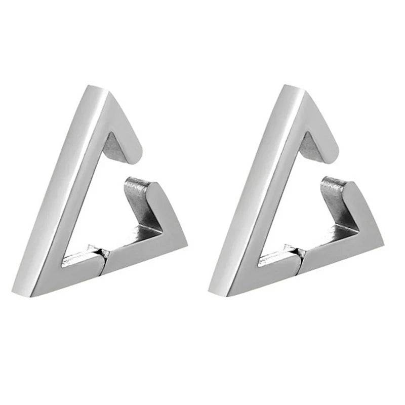 2PC Punk Stainless Steel Non-Piercing Triangle Earring Clip False Triangle Ear Hoops Hip Hop Ear Accessories for Men and Women