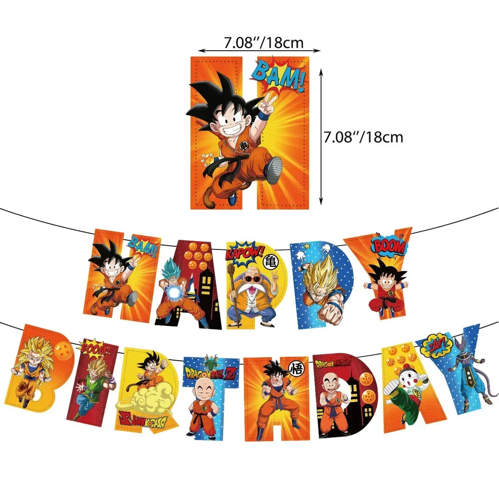Dragoned Ball Z Balloons Happy Birthday Banner Goku Vegeta Ballons Party Decoration Plate Disposable Tableware Cake Topper Toy