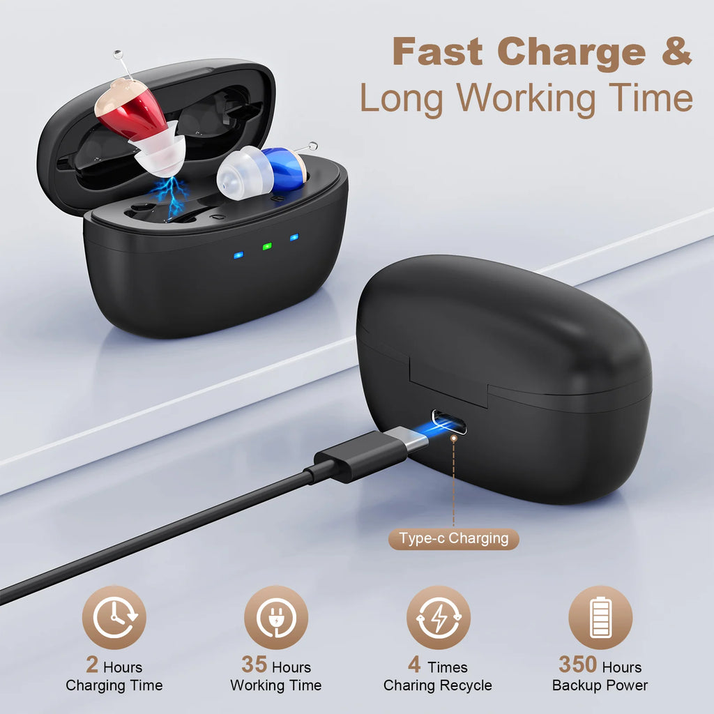 Mini Rechargeable Earphones, Headphones For The adults, hearing amplifiers earbuds aids With Magnetic Charging Box