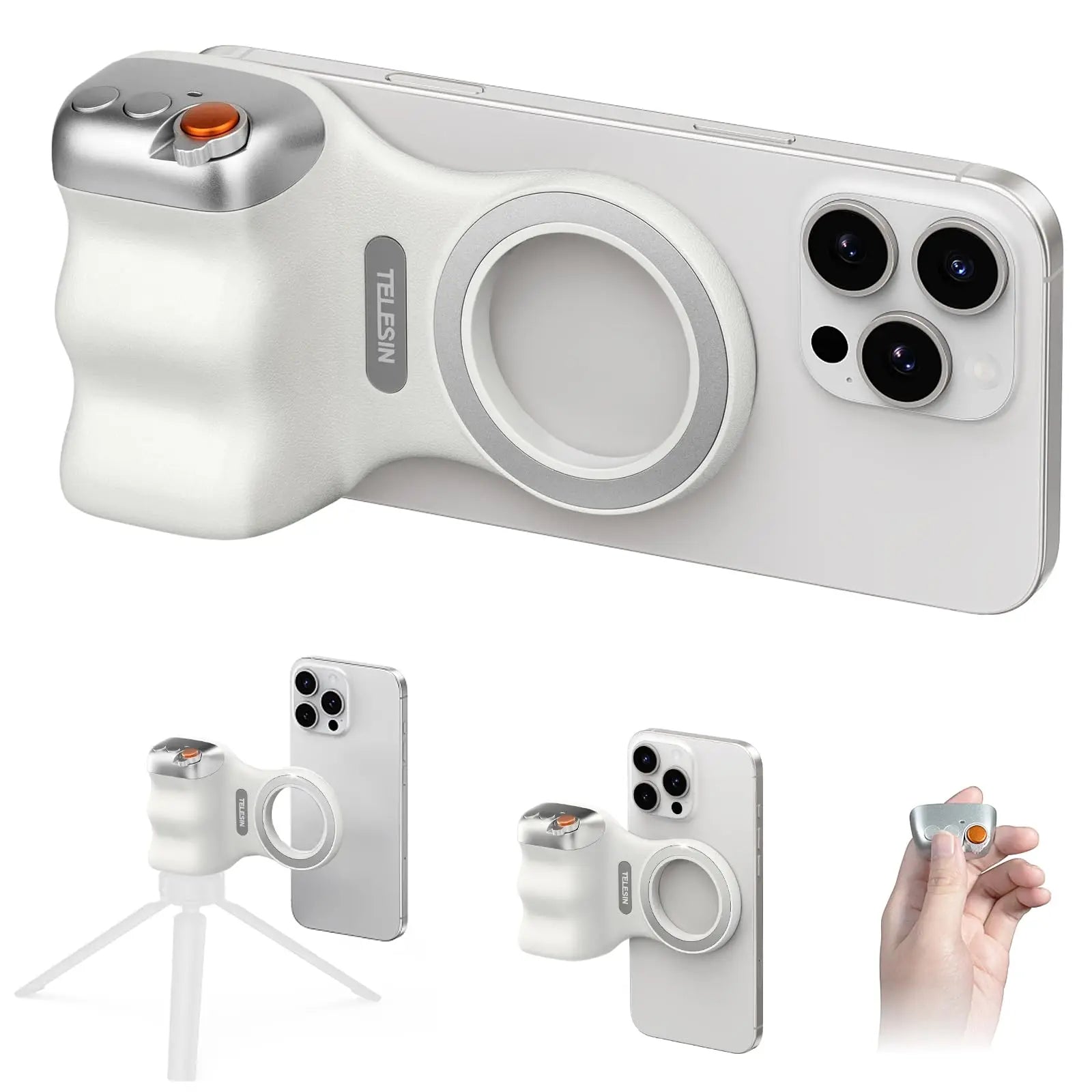 Magnetic Phone Camera Shoot Hand Grip BT Remote Control Handle for Vlogs and Selfies Compatible with Iphone 17/16/15/14 Pro Max