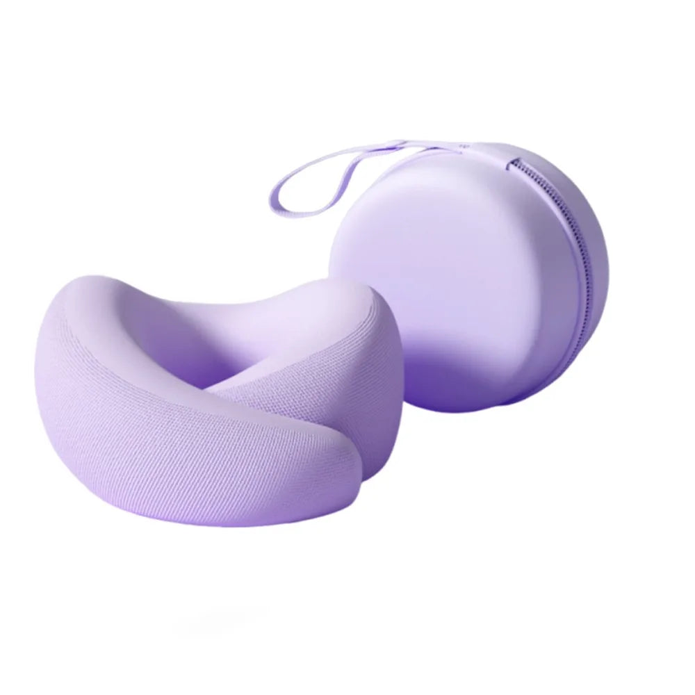 Slow Rebound U-shaped Neck Pillow Durable Foldable Hooded Neckrest Pad with Storage Box Non-Deformed Cervical Support Pillow