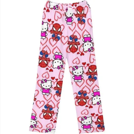 New Autumn Winter Flannel Popular Hello Kitty Pajama Pants Thickened Velvet Warm Casual Cartoon Home Pants Casual Comfortable