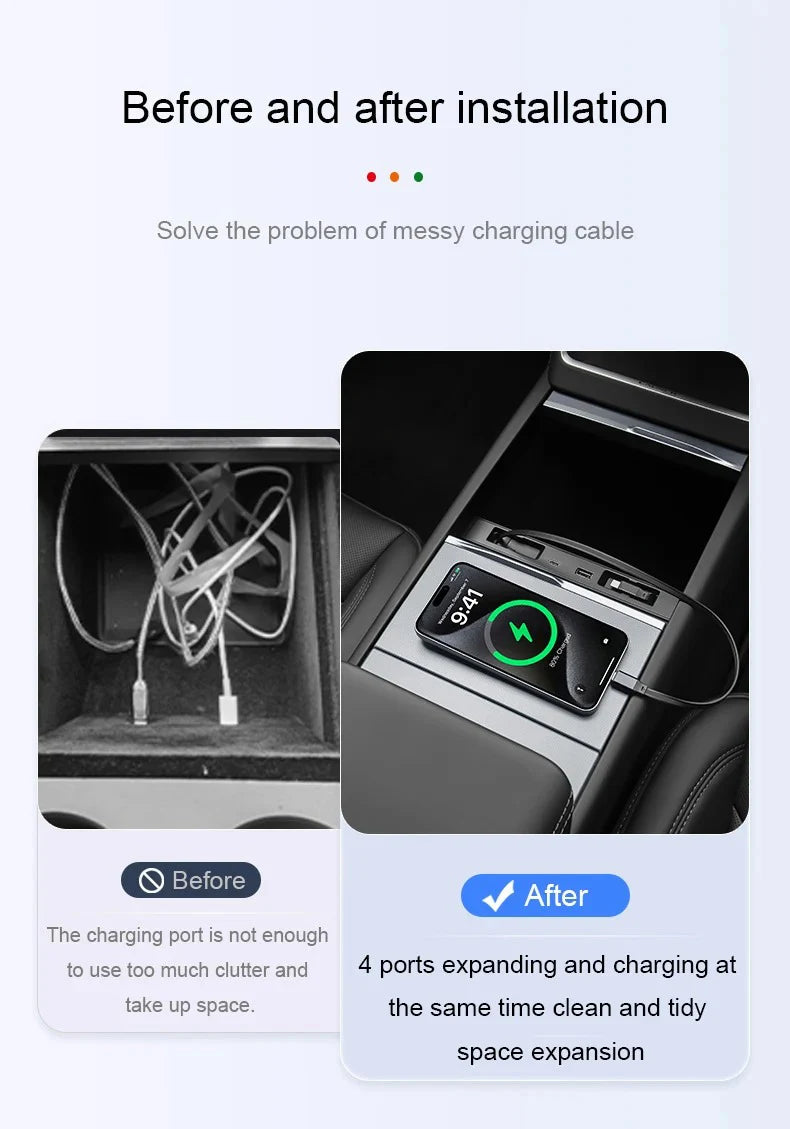 For Tesla Model Y Juniper Fast Charger USB Shunt Docking Station for Model 3 Highland Sunken Adapter Powered Splitter Extension