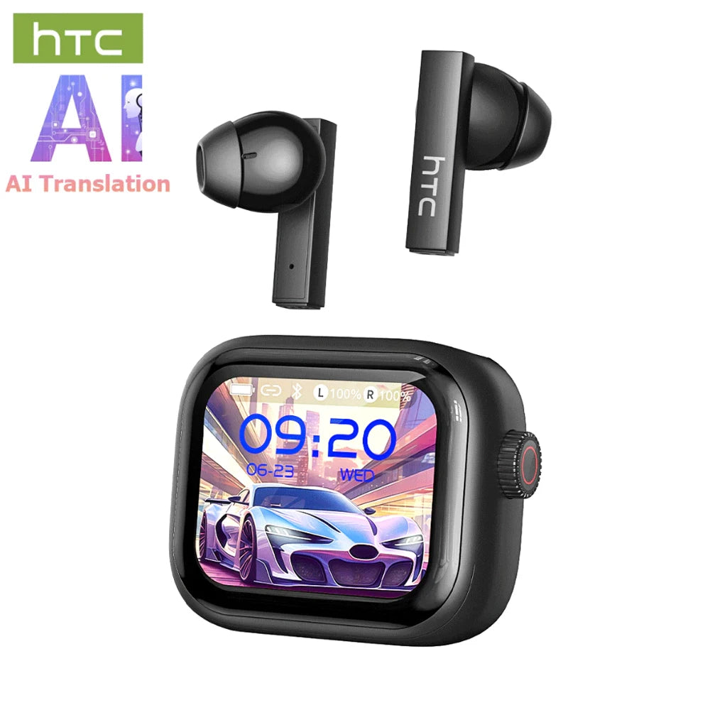 HTC NE40 Fashion Wireless Earbuds Eye-catching Transparent Case Light Open Semi-in-ear OWS Headphones Trendy Ear-hook Earphones