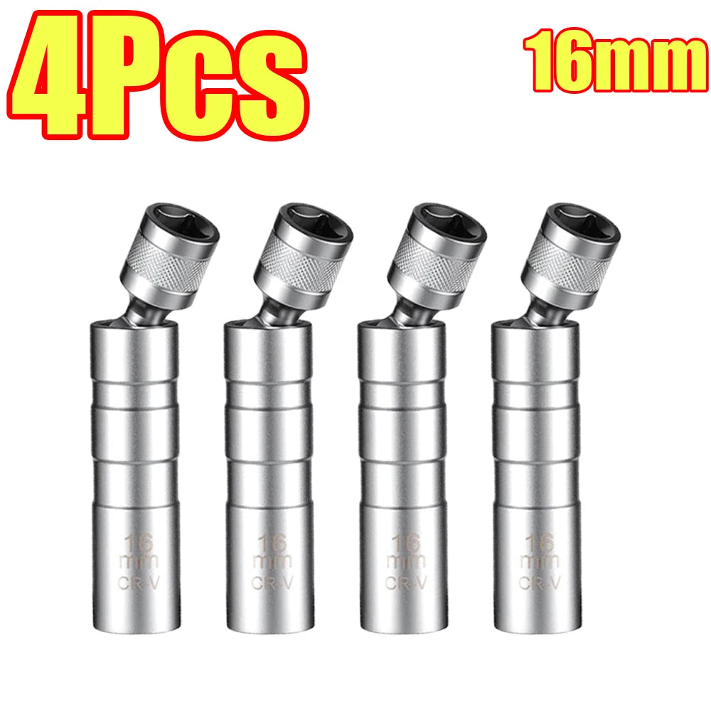 1-4Pcs 14mm 16mm Magnetic Swivel Spark Plug Thin Wall Socket with Magnetic Design 12 Point Wall Ignition Plug Removal Tool