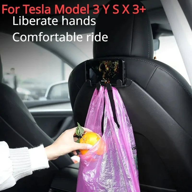 Car Seat Hook For Tesla Model 3 Y S X 3+ ABS Trunk Grocery Bag Hook Auto Back Seat Headrest Hanger with 4 Hooks Upgrade Version