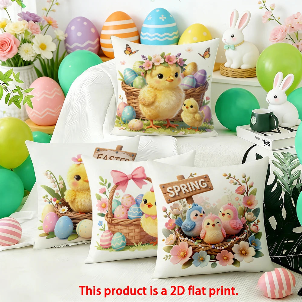 1/4PCS Easter Chicks and Spring Pillows Holiday, living room, sofa, bedroom, decorative cushion cover.