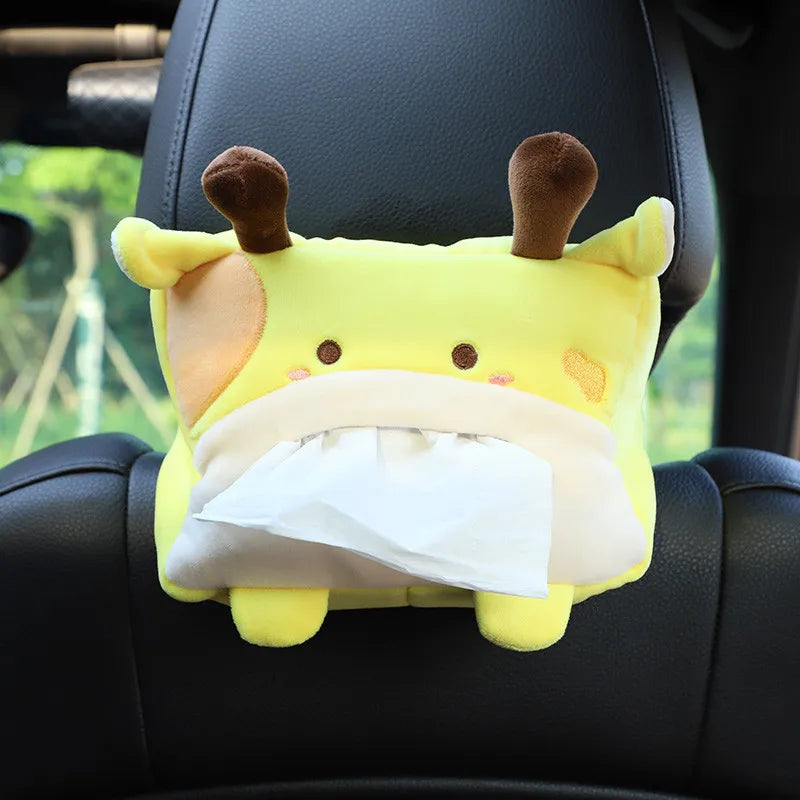 Cartoon Tissue Box Holder Cute Short Plush Tissue Boxes Bracket Auto Armrest Box Car Seat Back Car Decorations Car Tissue Holder