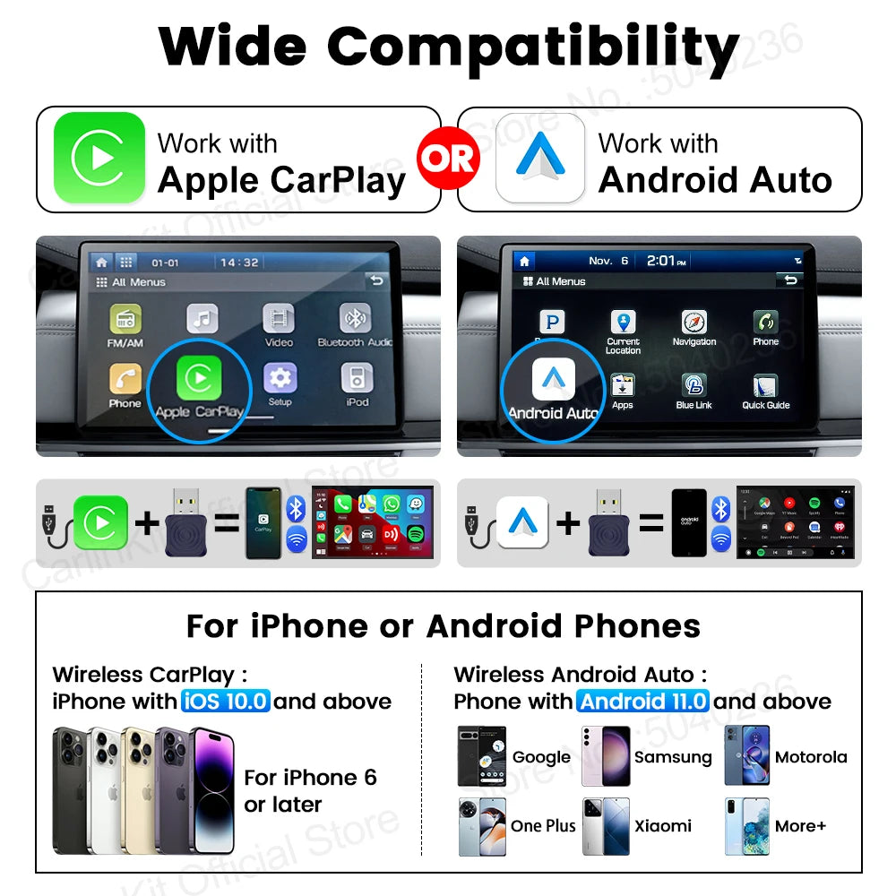 CarlinKit Mini Ultra Wireless CarPlay Adapter Android Auto USB Dongle Dual Mode Plug and Play for OEM Car Seamless Connection