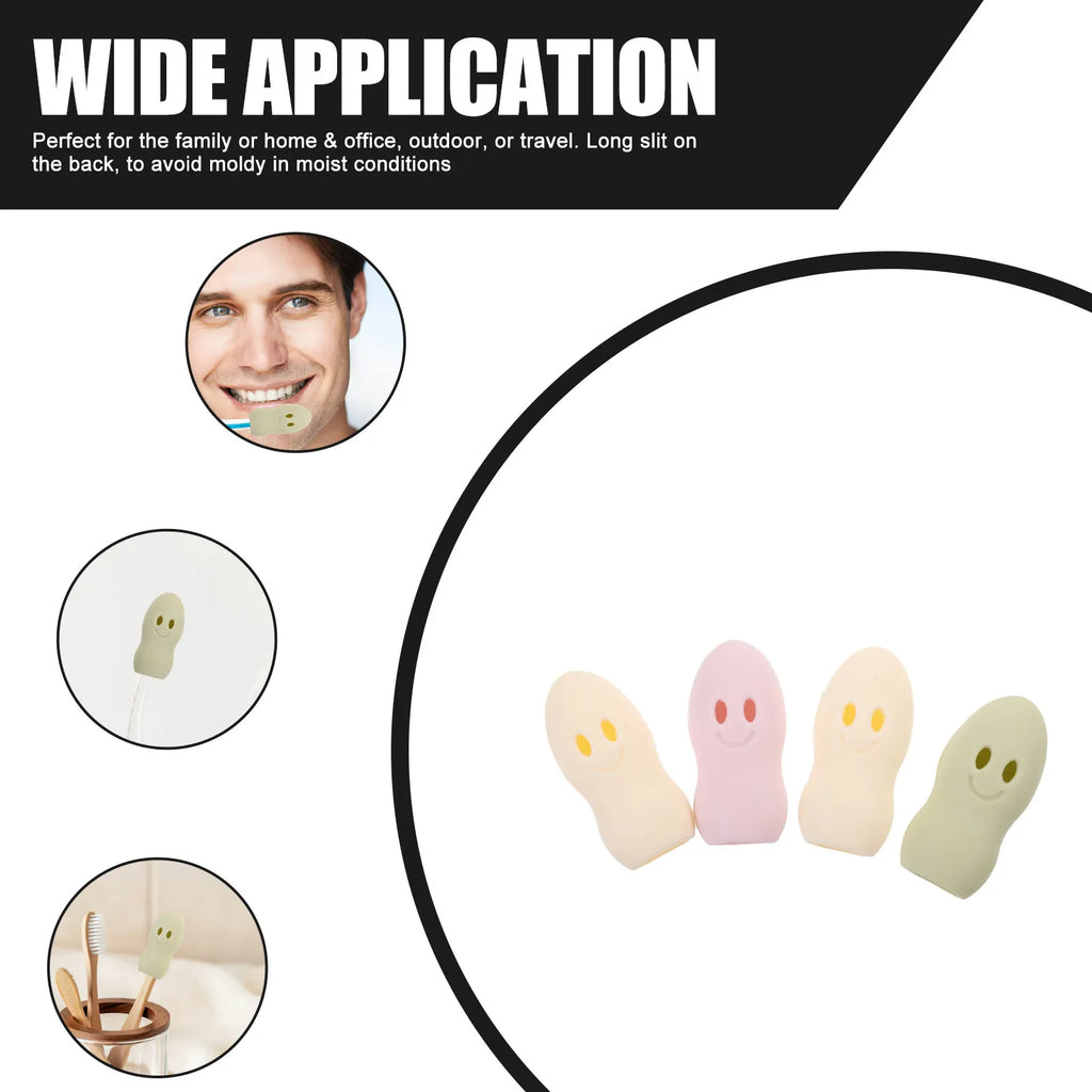 4Pcs Silicone Toothbrush Covers Travel Friendly Flexible Washable Soft Protective Case for Home Office School Camping Outdoor