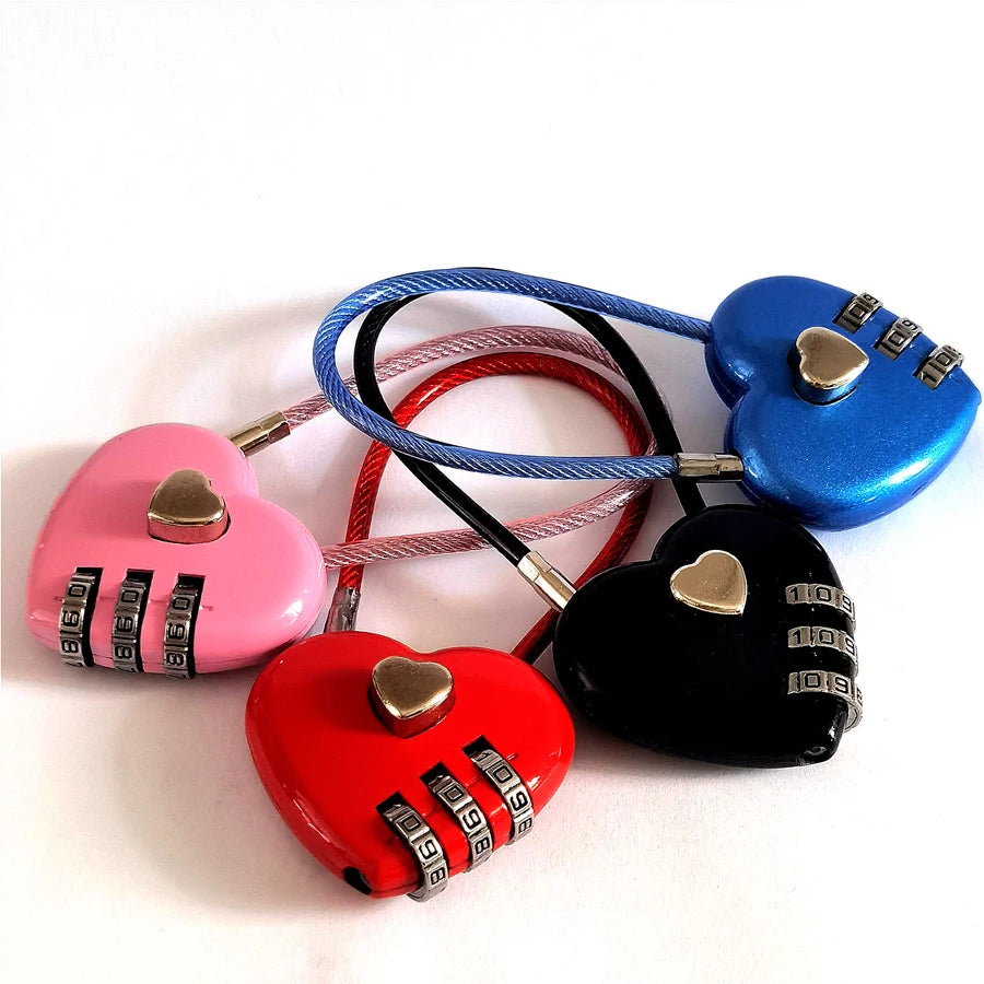 3 Digits Lock Multifunctional Smart Heart Lock Zinc Alloy Suitcase Luggage Bag Password Key Anti-theft Lock with Long Keychains