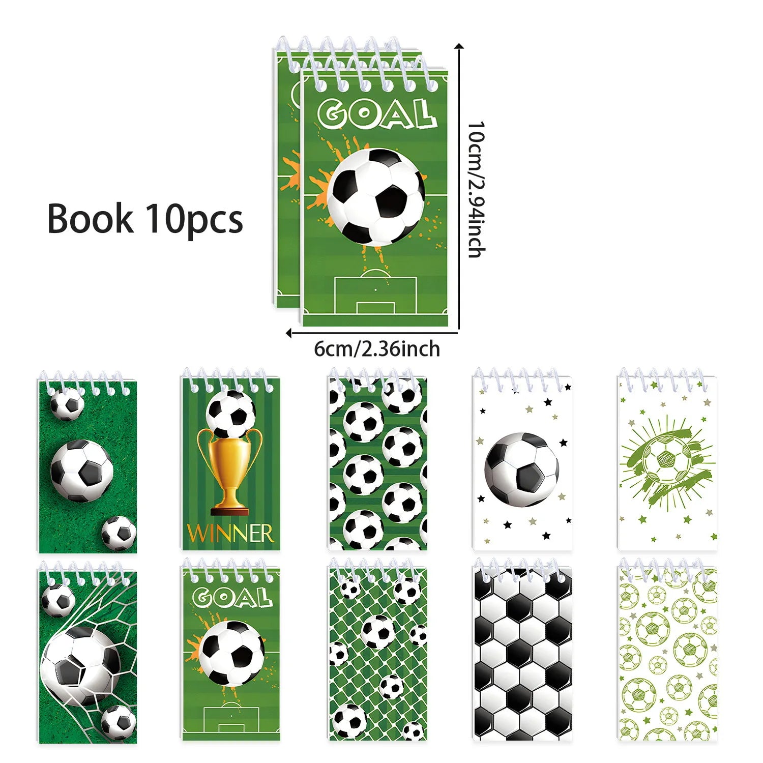 Soccer Theme Stationery Gift Pack of 10, Pocket Notebooks, Soccer Keychains, Soccer Pens, Gift Bags, Party Favors, School Gifts.