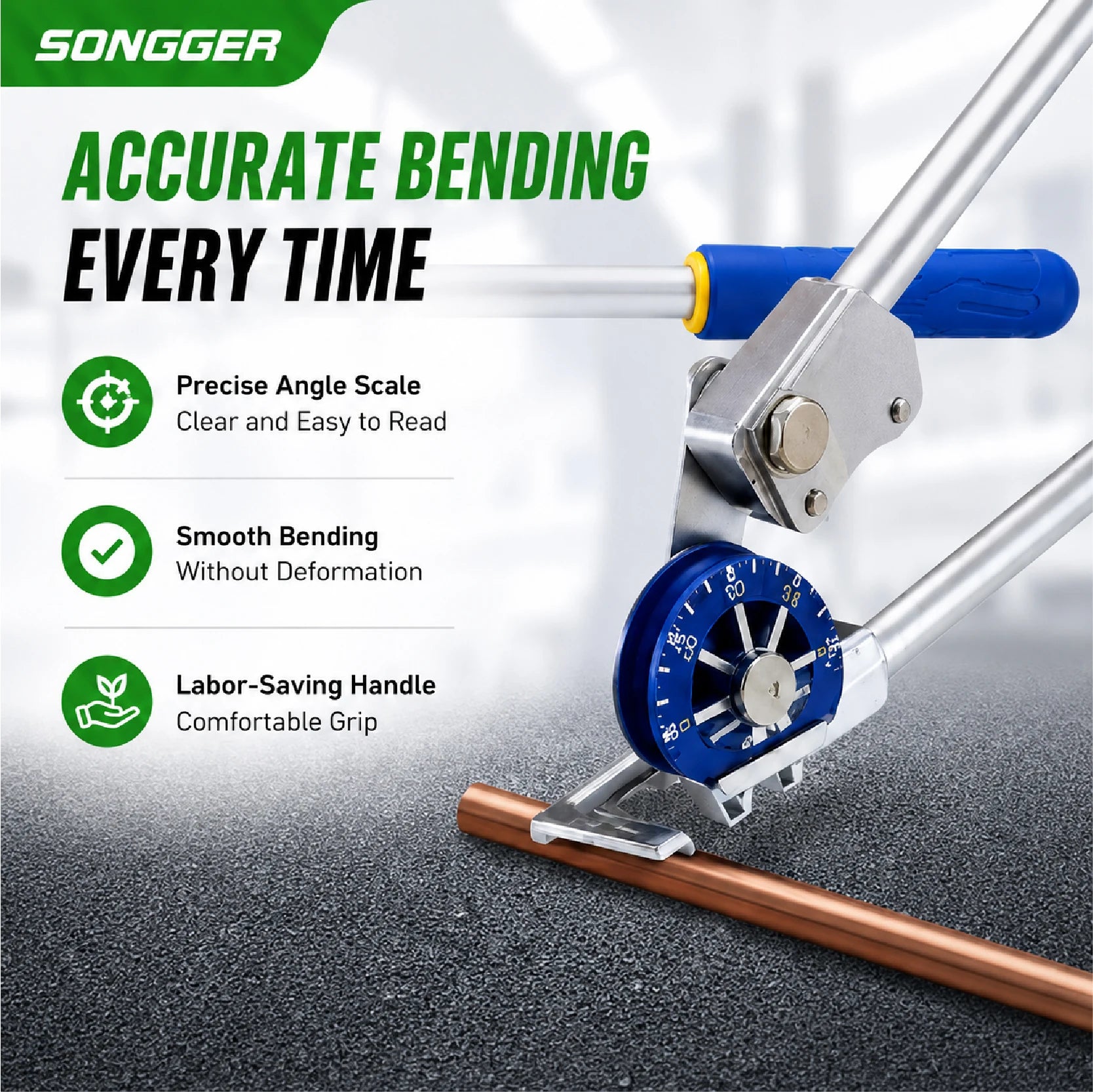 VBT Manual Tube Bender Pipe Diameter 9.25-22.22mm Bending Radius 0-180° Copper Tubing Tool Dual Roller Design for Plumbing Use
