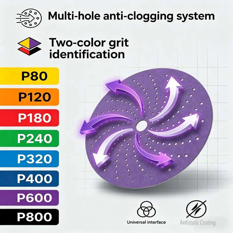 3M Cubitron II 737U 6 Inch 150mm Purple Clean Sanding Disc Multi-Hole Ceramic Abrasive Sandpaper for Automotive Paint Repair