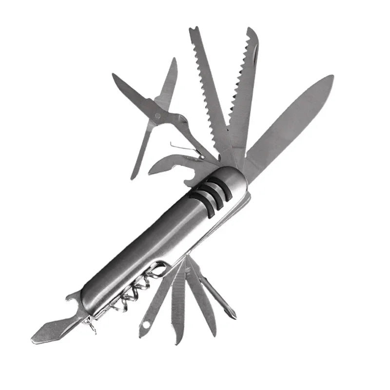 Multifunctional Pocket Knife Tool, Stainless Steel Folding Knife 11 in 1 for Camping Outdoors, Hiking, Eoc Portable Multitool
