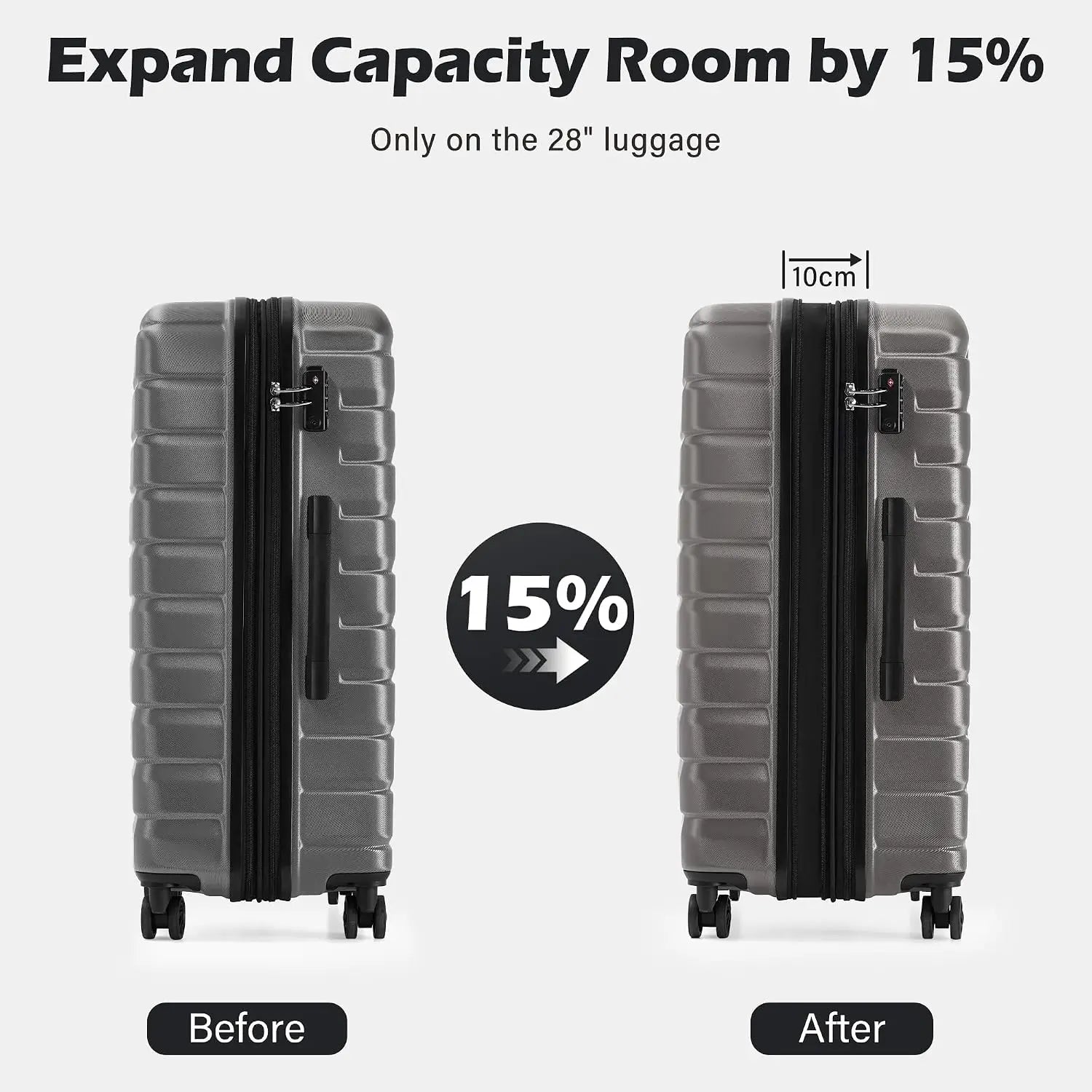 3 Piece Lightweight Expandable Hard Shell Luggage Set Large Checked Suitcase Spinner Wheels, Customized