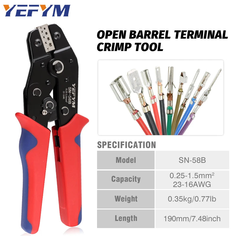 Non-insulated Open Barrel Crimping Tool SN-58B 23-16 AWG /0.25-1.5mm², Dupont Molex JST TE Terminals & EPC PCIE SATA Pins