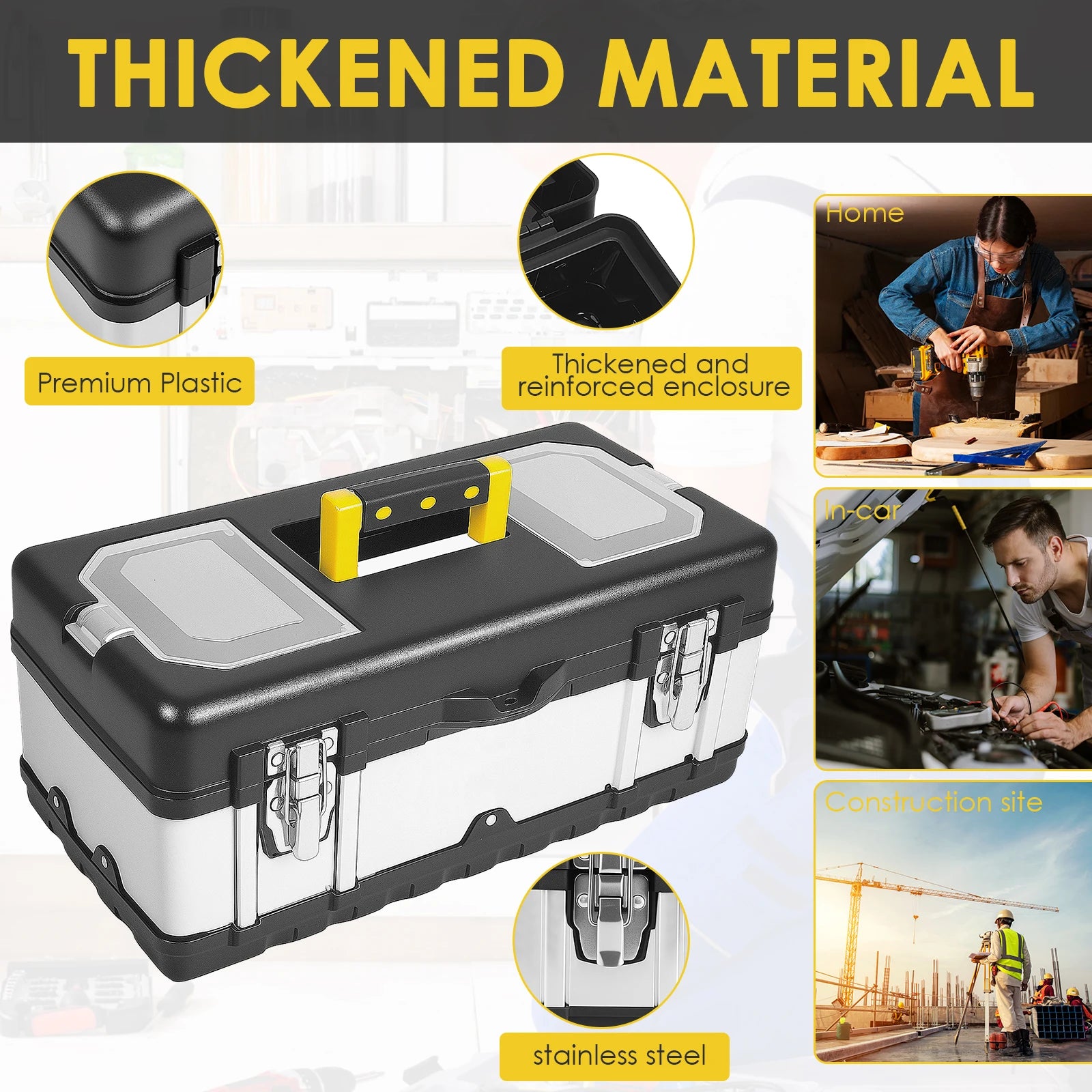Tool box Stainless Steel Toolbox Suitcase Empty Large Tool Case with Removable Tray Hardware Tool Storage Box Portable Tool Box