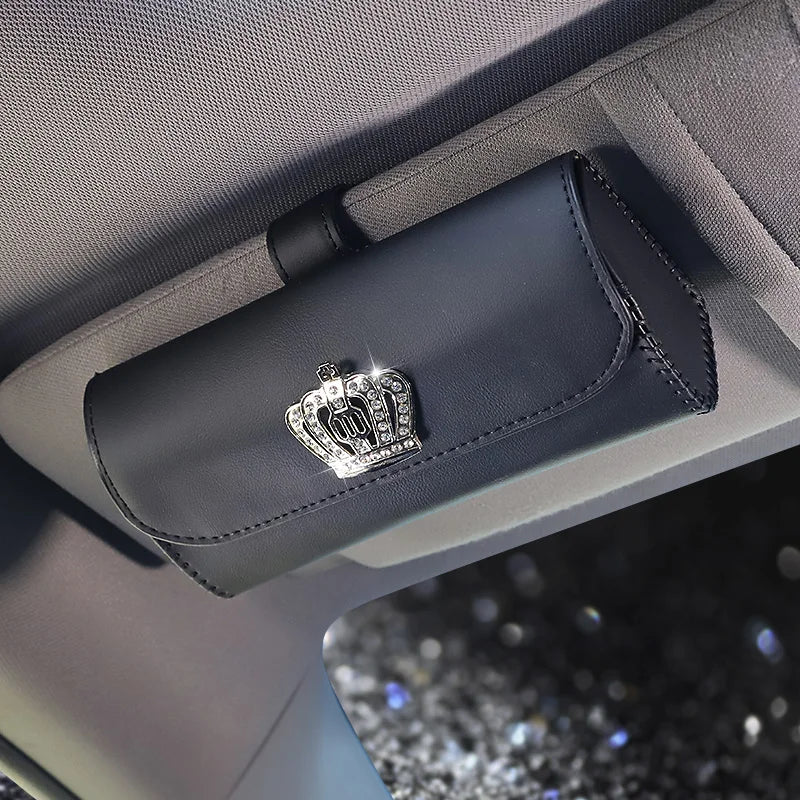 Camellia Flower Leather Car Glasses Holder Universal Sunglasses Case Sunshade Organizer Storage Box Auto Interior Accessories