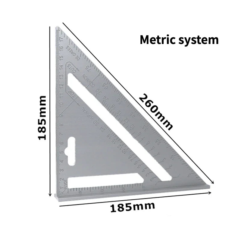 Triangle Ruler 7Inch Measurement Tool Aluminium Alloy Carpenter Tools Inch Metric Angle Ruler Speed Square Woodworking Tools